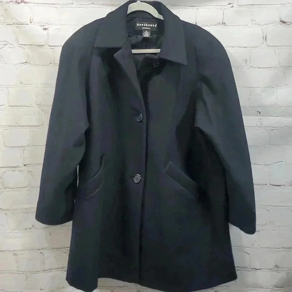 Westbound Petites Black Pea Coat w Extra Button Exclusively for Dillard's Size 8 - Picture 1 of 10